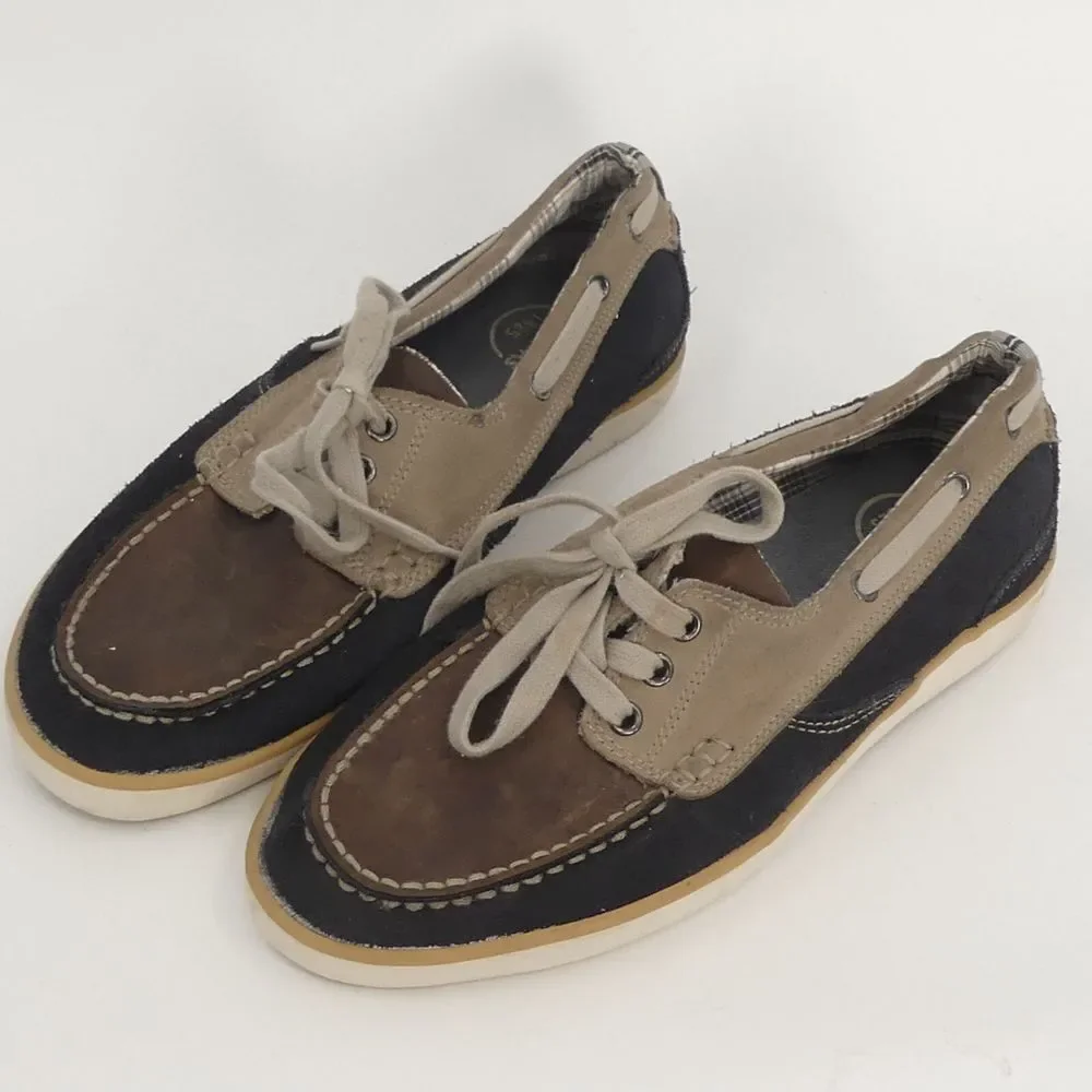 Clarks Lace Up Boat Deck Shoes Tan Navy Suede Men's‎ 9